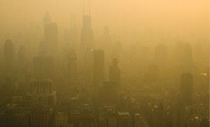Shanghai on a bad day. Emissions trading measures are aimed at clearing these skylines.